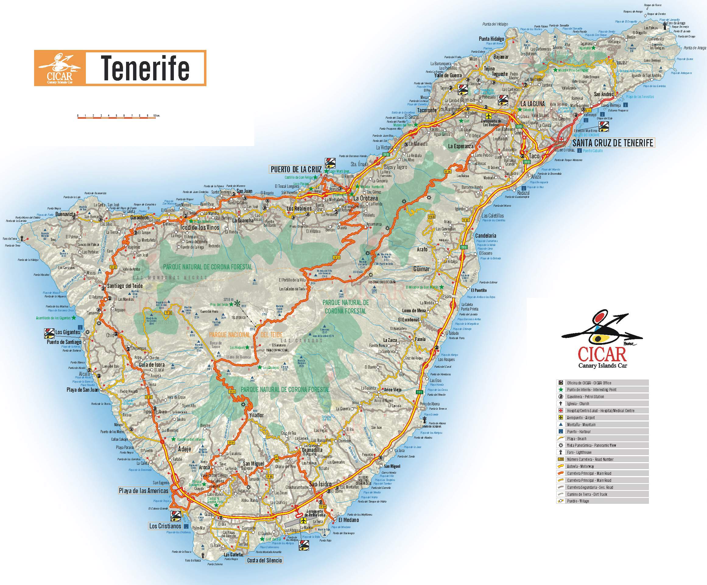 Karte Teneriffa, grosse detaillierte Teneriffa Karte